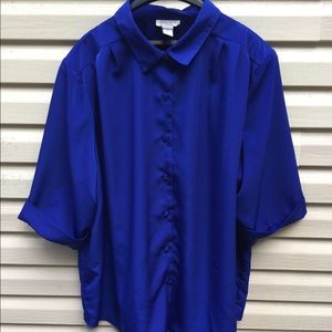 Brylane Woman 3/4 Sleeve Blouse Royal Blue
